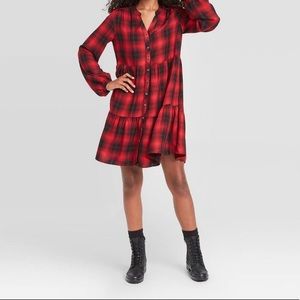 Women’s Plaid Puff Shirtdress - long sleeve